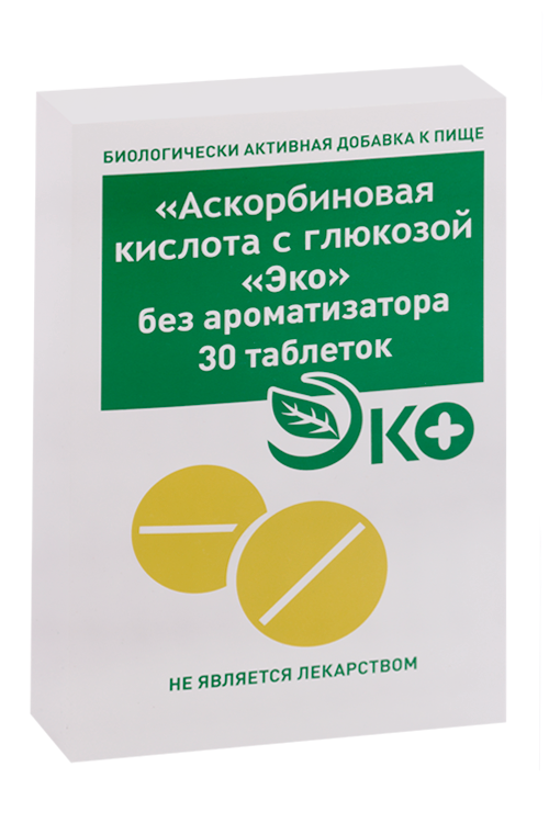 

Аскорбиновая кислота Эко с глюкозой, 1 г, 30 шт, таблетки пачка