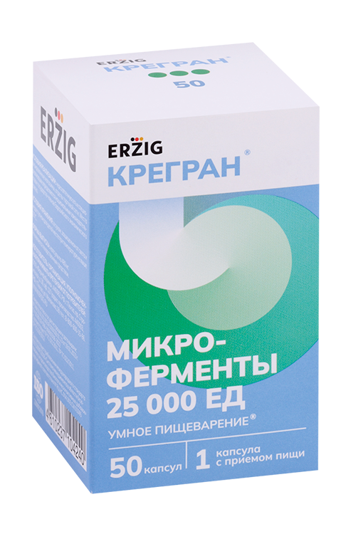 Микроферменты Erzig Крегран 25000 ЕД, 480 мг, 50 шт