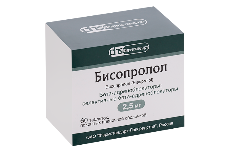 

Бисопролол 2.5 мг, 60 шт, таблетки покрытые пленочной оболочкой