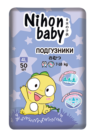 

Подгузники Nihon baby maxi 4L (7-18 кг), 50 шт