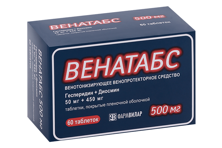 

Венатабс 50 мг+450 мг, 60 шт, таблетки покрытые пленочной оболочкой