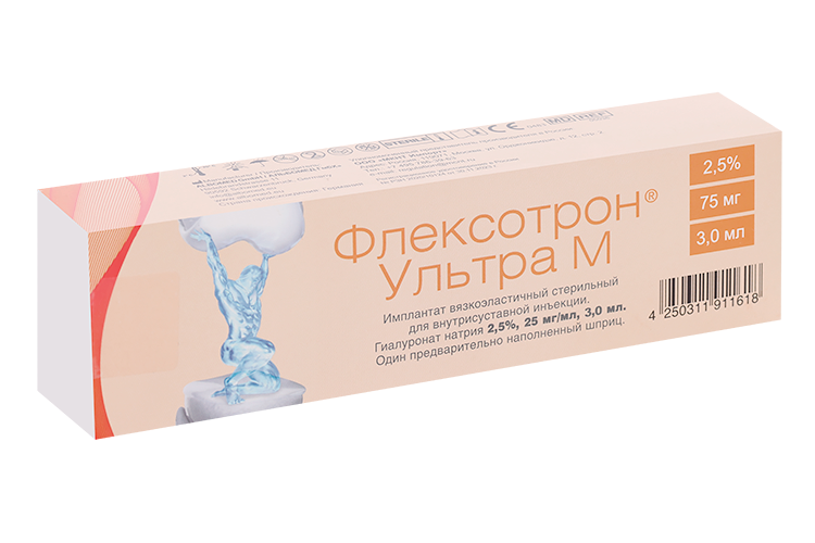 

Флексотрон Ультра М гиалуронат натрия 2.5% 25 мг/мл, 3 мл