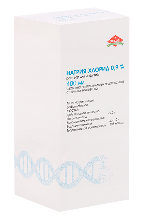 Натрия хлорид 0.9%, 400 мл, раствор для инфузий