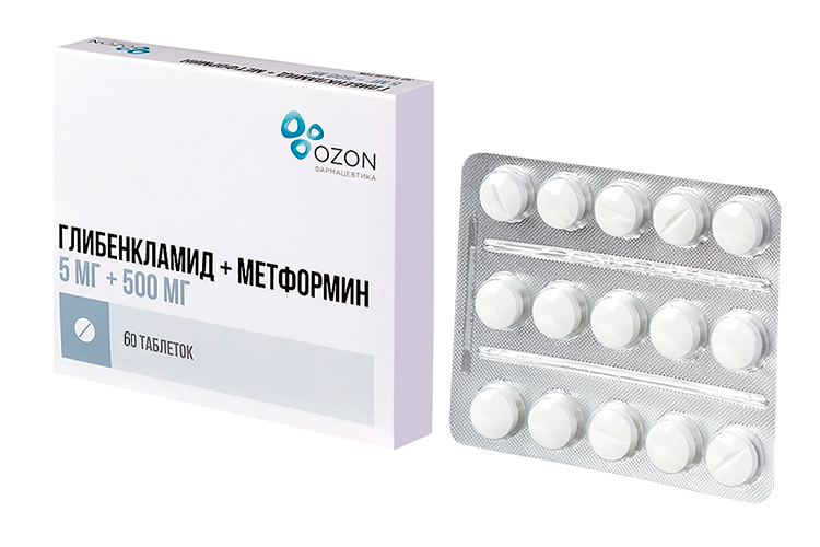 

Глибенкламид + Метформин 5 мг+500 мг, 60 шт, таблетки покрытые пленочной оболочкой