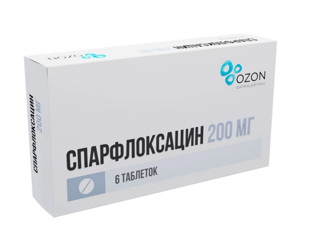 

Спарфлоксацин 200 мг, 6 шт, таблетки покрытые пленочной оболочкой