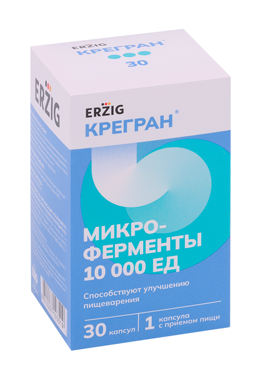 

Микроферменты ERZIG Крегран 10000 ЕД, 230 мг, 30 шт, капсулы