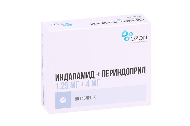 Индапамид+Периндоприл 1.25 мг+4 мг, 90 шт, таблетки