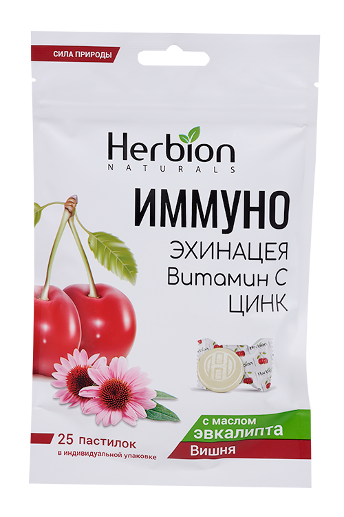

Иммуно Эхинацея Herbion с маслом эвкалипта Вишня, 25 шт, пастилки