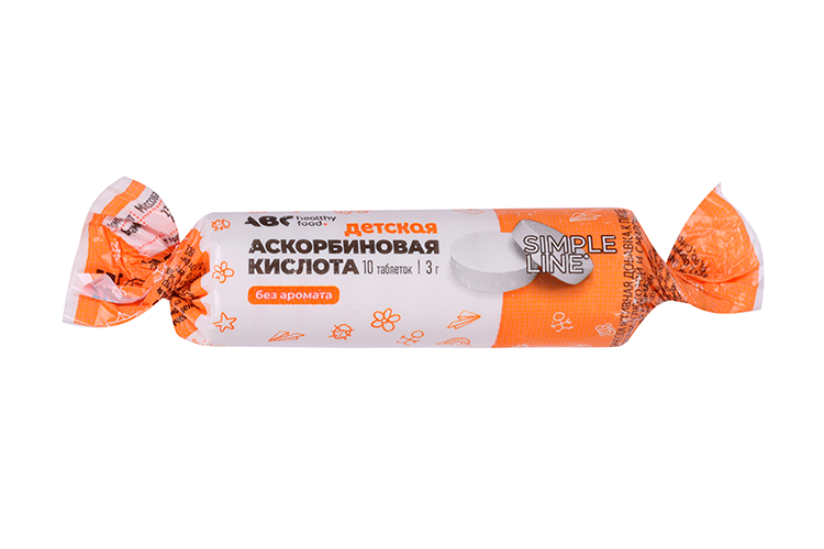 Аскорбиновая кислота АВС хэлси фуд детская б/аромата, 10 шт, таблетки