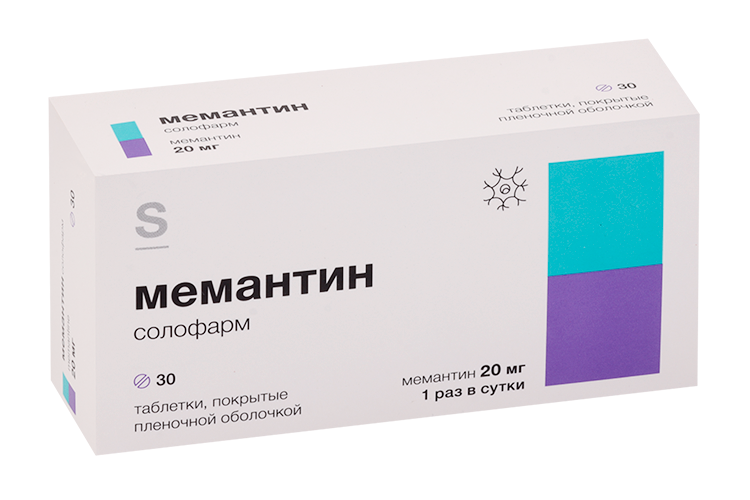 Мемантин солофарм 20 мг, 30 шт, таблетки покрытые пленочной оболочкой