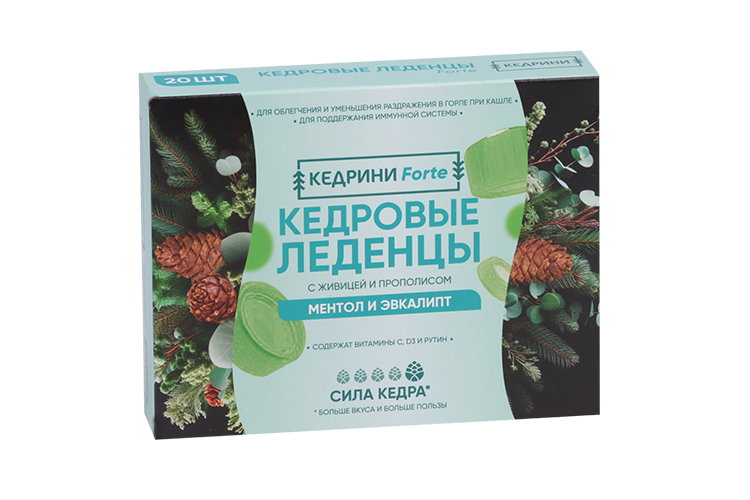 Леденцы Кедровые Кедрини с живицой и прополисом ментол/эвкалипт, 3,2 г, 20 шт