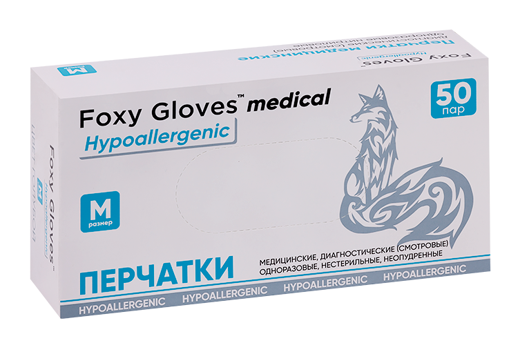 

Перчатки Foxy Gloves диагностич нитрил/нестер/неопудр пара р М, 50 шт, голубые
