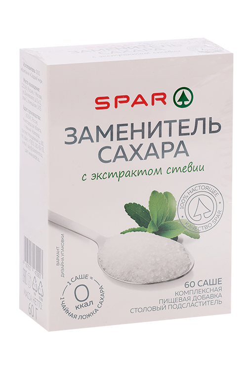 

Заменитель сахара Spar с экстрактом стевии, 60 шт, саше