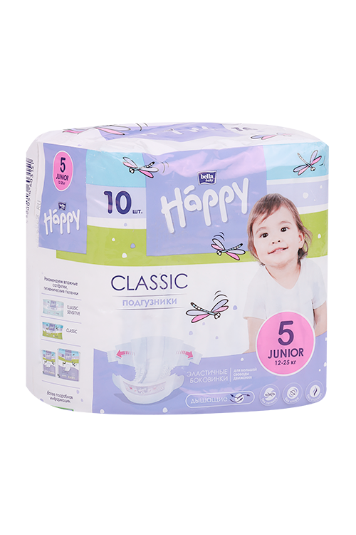 

Подгузники bella baby Happy classic Junior с эластич боковинками (12-25кг), 58 шт