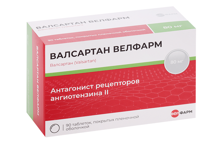 

Валсартан Велфарм 80 мг, 90 шт, таблетки покрытые пленочной оболочкой