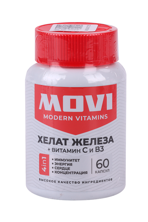 Железо хелат+ Витамин С и В3 MOVI, 60 шт, капсулы