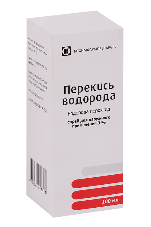 

Перекись водорода 3%, 100 мл, спрей для наружного применения