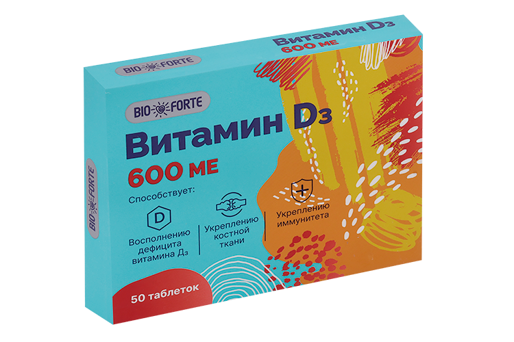 

Витамин Д3 BIOiForte 600 ME, 50 шт, таблетки