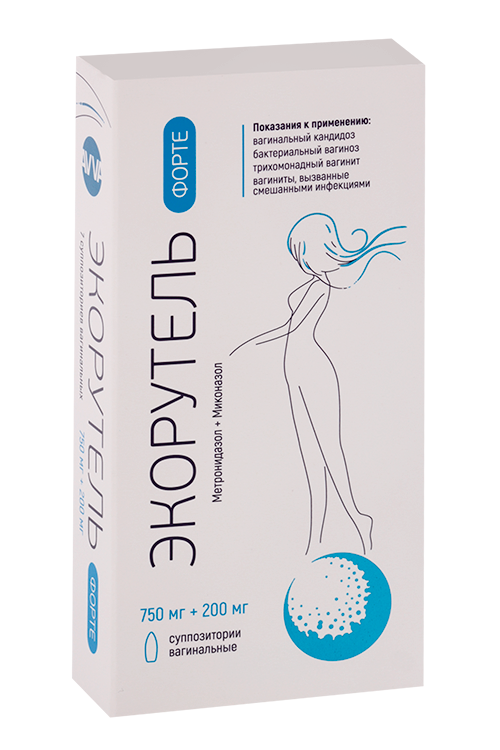 Экорутель Форте 750 мг+200 мг, 7 шт, суппозитории вагинальные