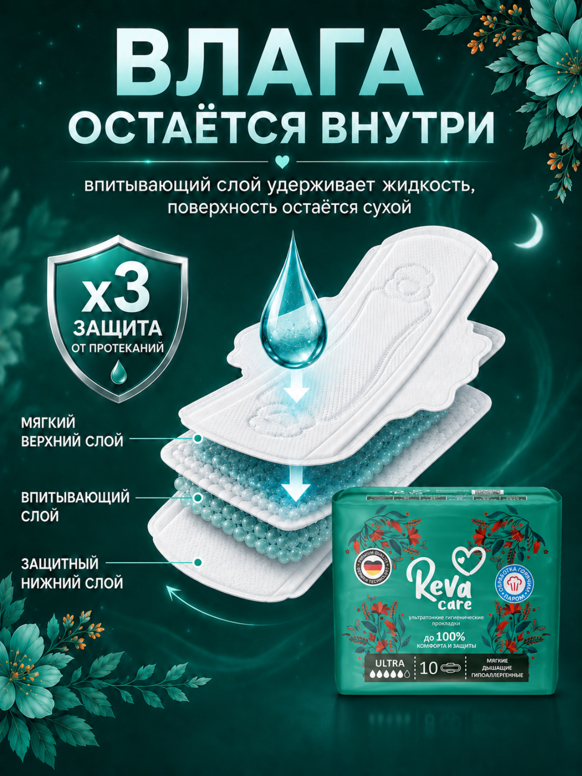 Гигиенические прокладки Reva Care Ultra, 10 шт