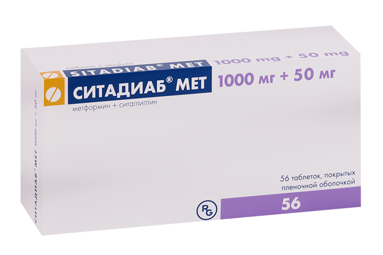 

Ситадиаб Мет 1000 мг+50 мг, 56 шт, таблетки покрытые пленочной оболочкой