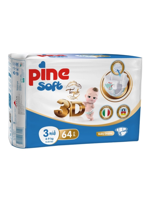 Подгузники детские 3 Pine Soft 3D Midi (4-9кг), 64 шт