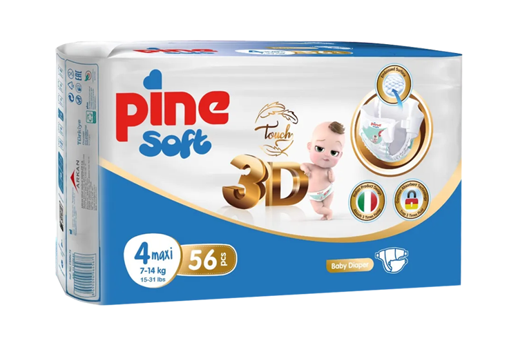 Подгузники детские 4 Pine Soft 3D Maxi (7-14кг), 56 шт
