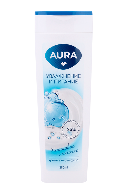 Крем-гель д/душа AURA Хлопковое молочко, 390 мл