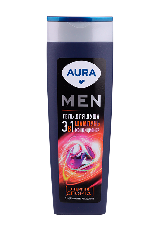 Гель д/душа AURA Men 3в1 Энергия спорта, 380 мл