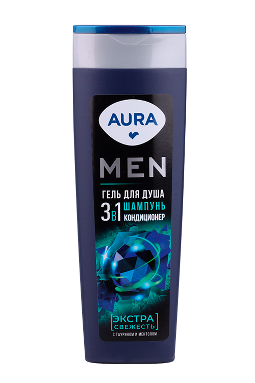 Гель д/душа AURA Men 3в1 Экстра свежесть, 380 мл