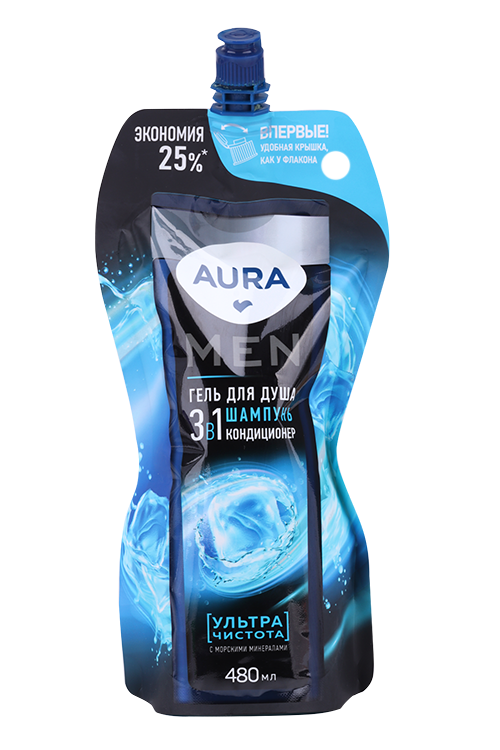 Гель ддуша AURA Men 3в1 Ультра чистота 480 мл 142₽
