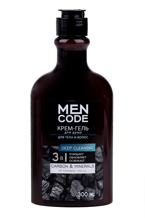 

Крем-гель д/душа MEN CODE DEEP CLEANING с экстрактами угля/минералов, 300 мл
