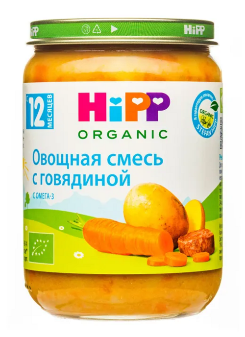 Пюре Хипп Овощная смесь с говядиной, 190 г