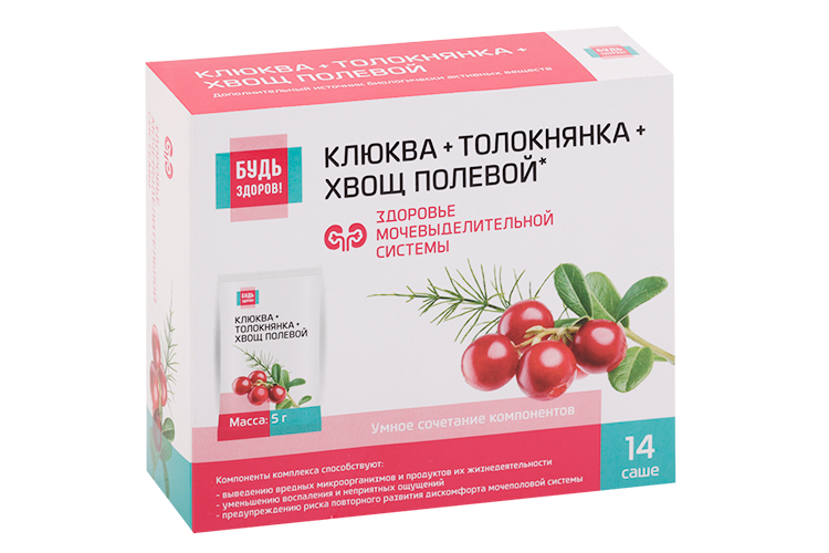 Комплекс экстрактов клюквы толокнянки/хвоща Будь Здоров, 5 г, 14 шт, саше-пакет