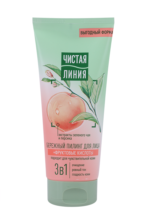 Пилинг Чистая линия бережный экстракт зелёного чая/персика д/чувств кожи, 200 мл