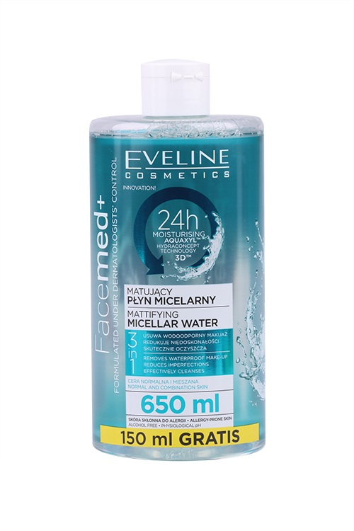 

Мицеллярная вода Eveline матирующая 3 в1 серии FACEMED+, 650 мл