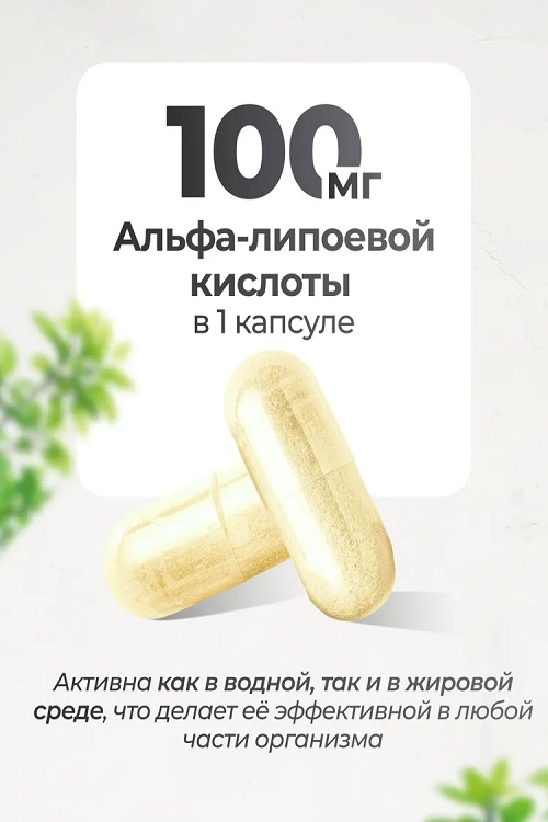 Альфа липоевая кислота 100 мг, 180 капсул, Vitameal