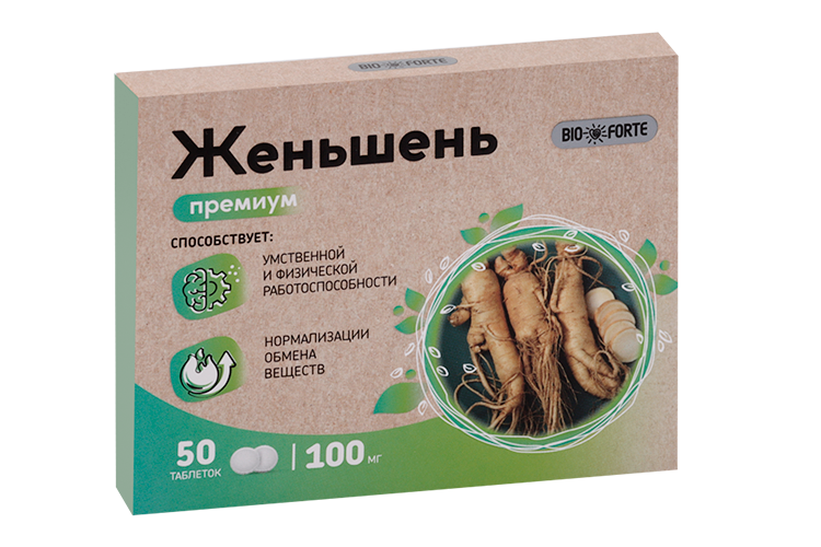 

Женьшень Премиум+Витамин С Bioforte, 50 шт, таблетки