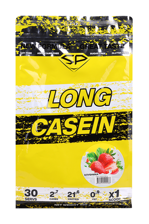 Протеин STEELPOWER LONG CASEIN казеиновый Клубника, 900 г, пакет