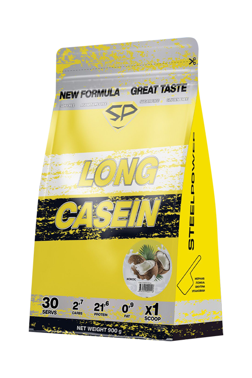 Протеин STEELPOWER LONG CASEIN казеиновый Кокос, 900 г, пакет