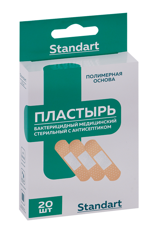 

Пластырь Статмед Standart мед стерил бактер с антисепт на полимерной основе телесн 19х72 мм, 20 шт