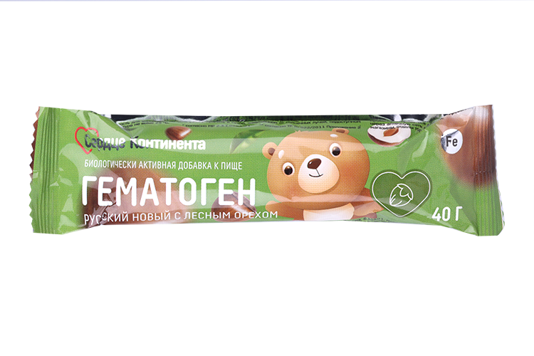 

Гематоген Русский новый с лесным орехом Сердце континента, 40 г, плитка