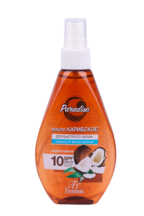 Масло Floresan PARADISE Карибское д/быстрого загара водостойкое SPF10, 160 мл