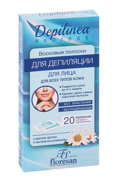 

Полоски восковые Floresan Depilinea д/депиляции д/чувствительной кожи лица, 20 шт