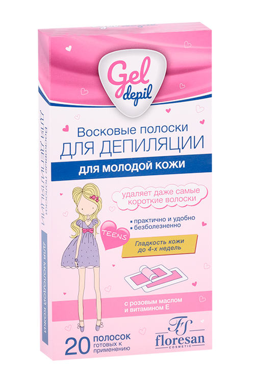 Полоски восковые Floresan д/депиляции д/молодой кожи, 20 шт