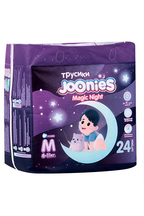 

Подгузники-трусики Joonies Magic Night д/детей M (6-11кг), 24 шт