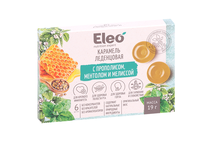 

Леденцы Eleo с прополисом/ментолом/мелиссой, 6 шт