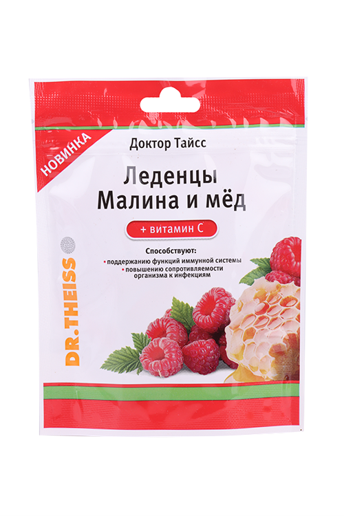 Доктор Тайсс леденцы малина/мед/витамин С, 52 г