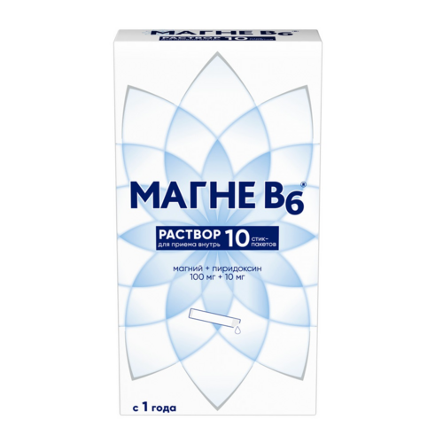 

Магне B6 100 мг+10 мг, 10 мл, 10 шт, раствор для приема внутрь стик-пакеты