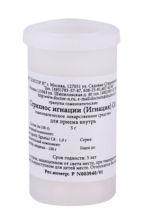 Гомеопатические монокомпонент п-ты растит происхожд, 5 г, гранулы гомеопатические C6 Стрихнос игнации